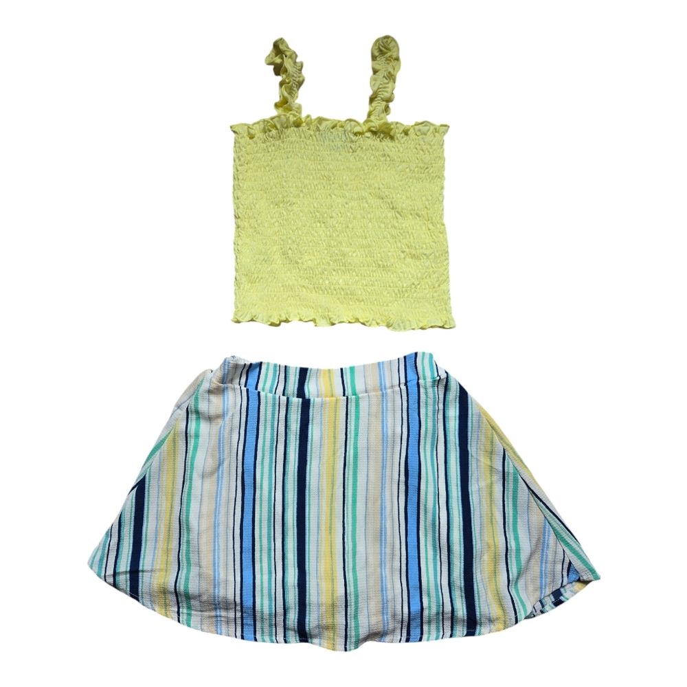 Yellow Ruffle Top and Striped Skirt Set
